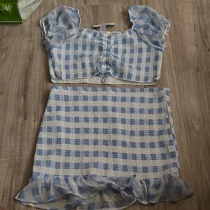 Blue and White Gingham Two-Piece Set